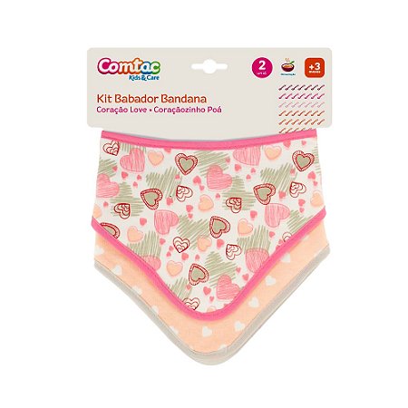 Kit Babador Bandana Rosa Coração e Poá Comtac Kids (3m+)