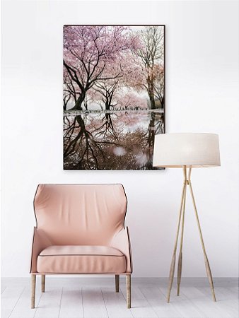 Quadro decorativo Árvore florida refletindo no rio [BoxMadeira]