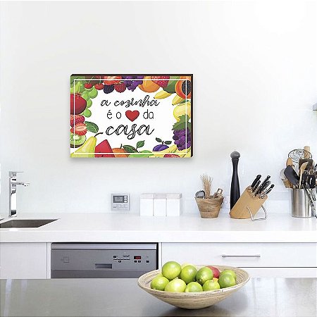 Quadro decorativo Frase A cozinha + Frutas [BoxMadeira]