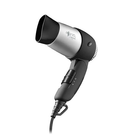 Secador de Cabelo portatil Viagem Preto e Prata 1200W Bivolt 110V / 220V - EB072