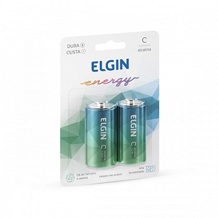 Pilha Alcalina Média C - LR14 - blister com 2 unidades – Linha Energy Elgin