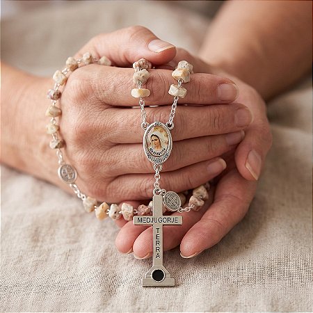 Terço de Pedras da Colina das Aparições de Medjugorje com a Cruz do Krizevac + Lencinho
