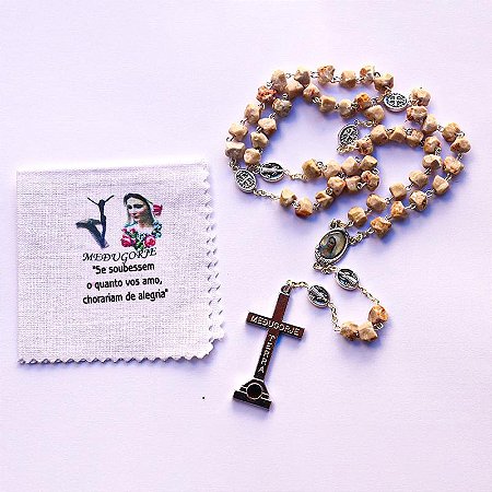 Terço de Pedras da Colina das Aparições de Medjugorje com a Cruz do Krizevac + Lencinho