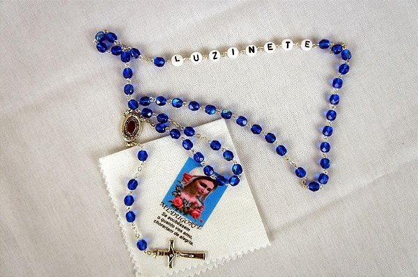 Terço Azul Individual/Solteiro Personalizado – 1 Nome + Lenço do Cristo Ressuscitado