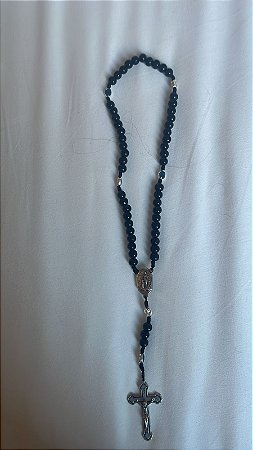 Terço de Lourdes de Cordão - Preto + Frasquinho com água de Lourdes
