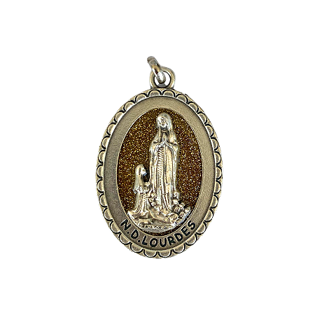 Medalha Original da Aparição de Lourdes Amarela com Brilho - Grande