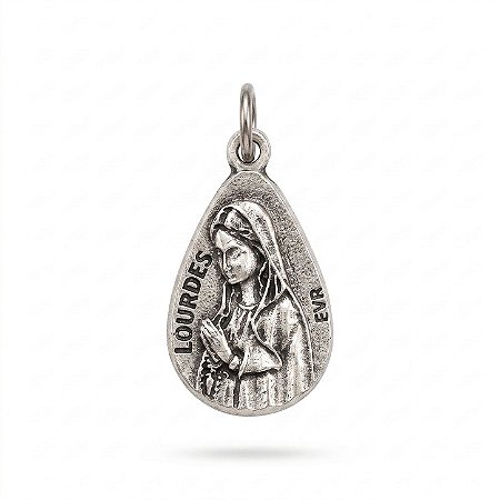 Medalha Original da Aparição de Lourdes: Prateada em forma de Lágrima