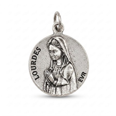 Medalha Original da Aparição de Lourdes: Redonda prateada (alumínio)