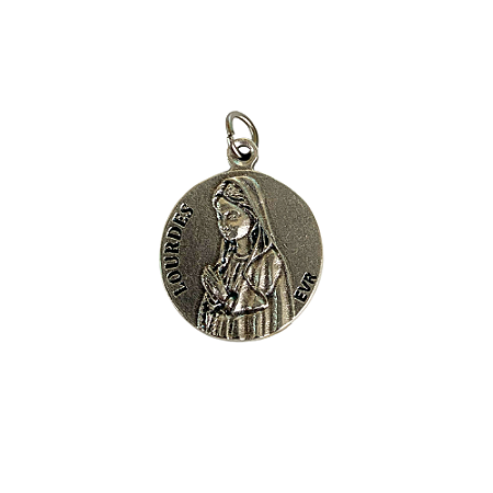 Medalha Original da Aparição de Lourdes: Redonda prateada (alumínio)