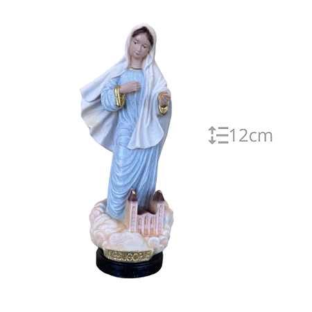 Mini Imagem de Nossa Senhora Rainha da Paz com Igreja de São Tiago