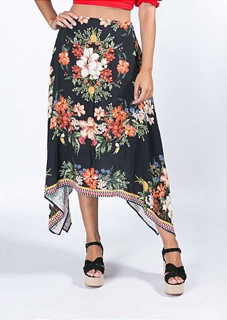 saia midi estampada com cropped