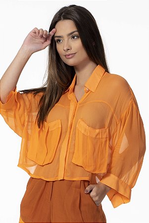 camisa cropped manga curta feminina