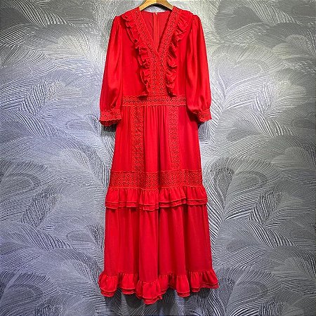 vestido midi festa vermelho