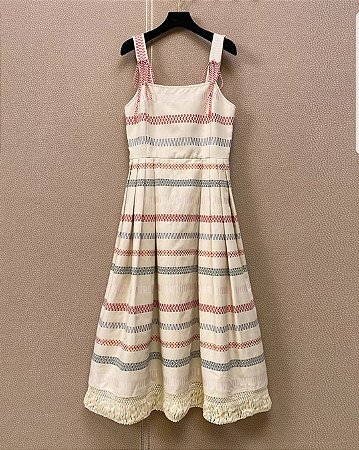 vestido midi linho listrado