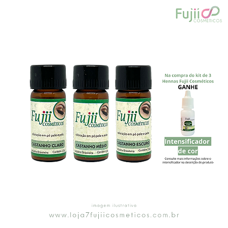 Kit 3 Hennas Fujii Cosméticos Castanho Claro, Médio e Escuro