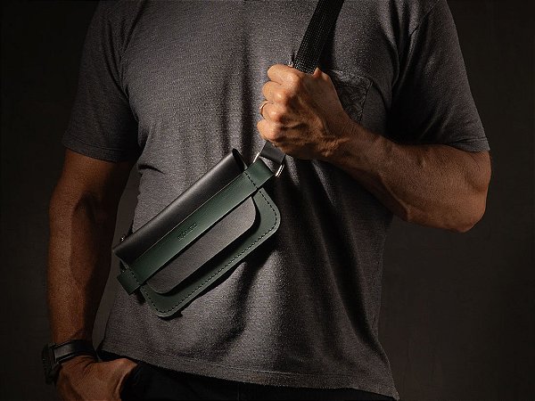Bolsa Giro - Couro Bicolor Verde e Preto