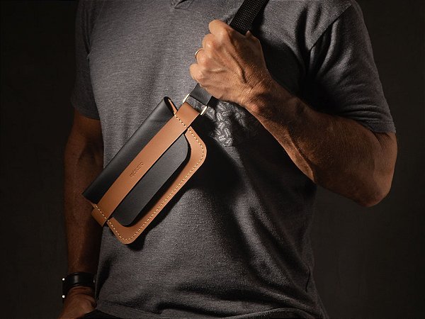 Bolsa Giro - Couro Bicolor Caramelo e Preto
