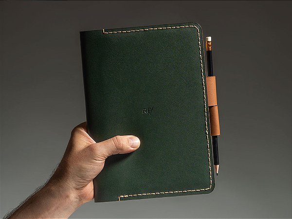 Capa para Caderno Bullet Journal A5 - Couro Bicolor Verde e Caramelo
