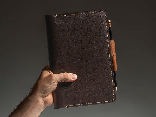 Capa para Caderno Bullet Journal A5 - Couro Bicolor Marrom Café e Caramelo