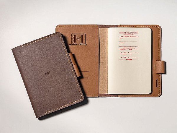Capa para Caderno Bullet Journal A5 - Couro Bicolor Marrom Café e Caramelo