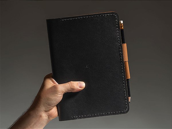 Capa para Caderno Bullet Journal A5 - Couro Bicolor Preto e Caramelo