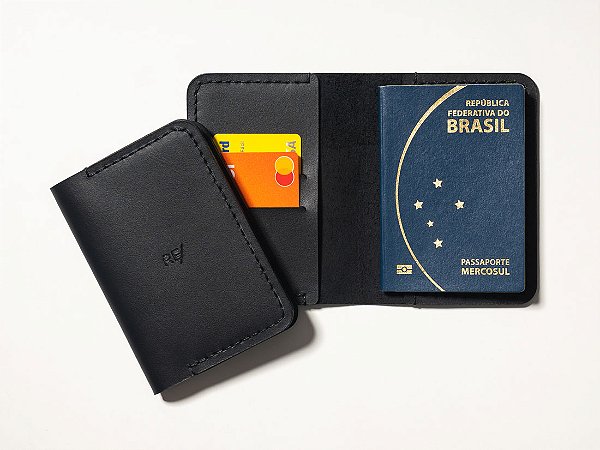 Capa para Caderneta e Passaporte - Couro Preto