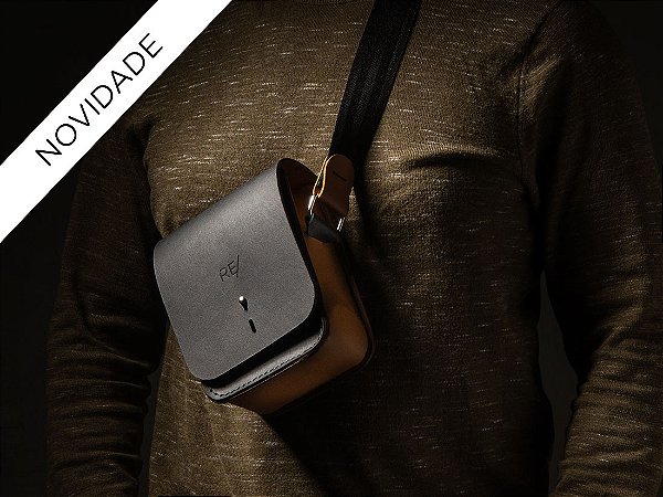 Bolsa Cube Colors - Couro Bicolor Preto e Caramelo