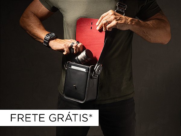 Bolsa Gran Cube - Couro Bicolor Preto e Vermelho Burgundy