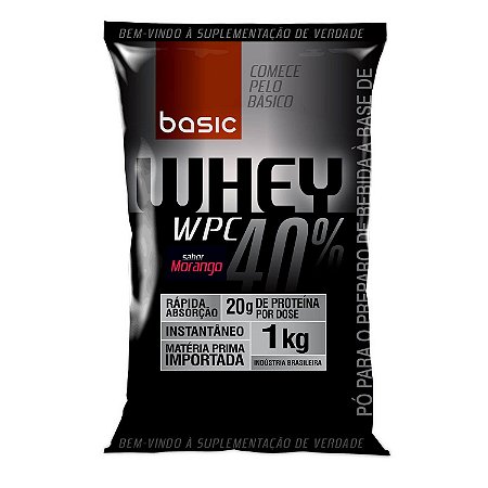 WHEY WPC 40% - 1000g - Morango - Basic Nutrition