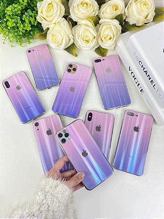 Capinha para Iphone arco iris de vidro LILÁS e ROXA - TK cases
