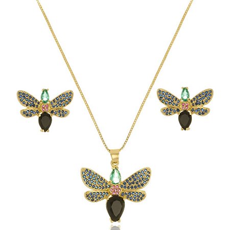 Conjunto Colar E Brinco De Inseto Preto Di Capri Semi Joias X Ouro Di Capri Joias