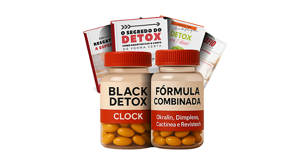 Kit Black Detox – 2 Frascos (1x Clock 250 mg – 30 cápsulas + 1x Fórmula Combinada – 30 cápsulas cada | Okralin 300 mg, Dimpless 40 mg, Cactinea 100 mg, Revistech 50 mg)