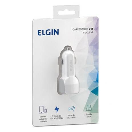 Carregador Veicular USB 2 Entradas 10W Para Celulares e Tablets - Elgin