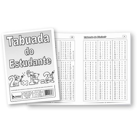 Caderno de Tabuada Tabuada do Estudante 10 Folhas