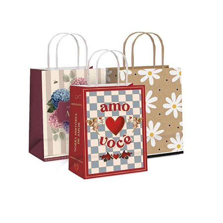 Sacola para Presente Decorada Feminina 21,5X15X8CM. Sortidas
