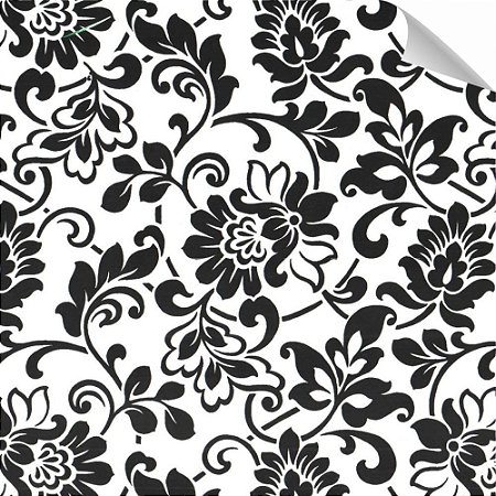 Plastico Adesivo 45CMX15M Arabesco Branco e Preto