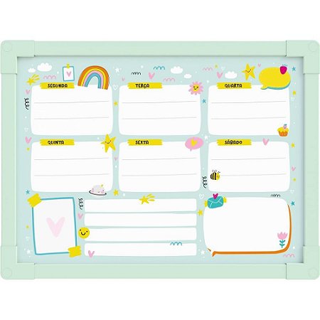 Quadro Branco Moldura Madeira Planner Abelhinha VD.40X30CM
