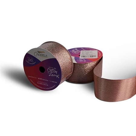 Fita de Cetim 38MM 10M. Lurex Rose GOLD