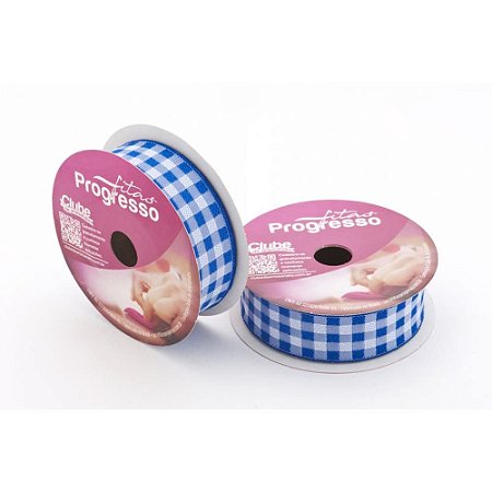 Fita de Cetim 22MM 10M. Xadrez Azul Bebe