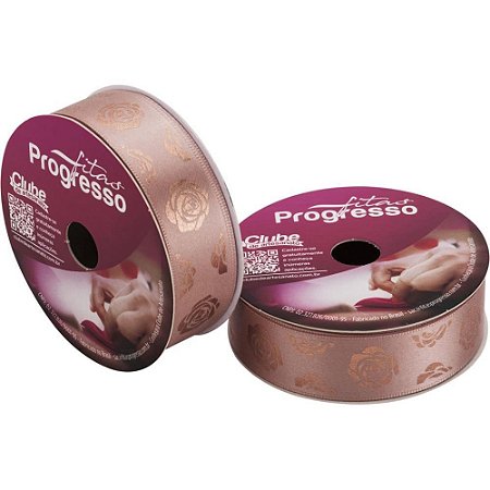 Fita de Cetim Decorada 22MM 10M. Rosa VERM/BRANCO