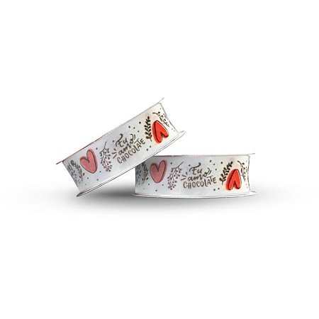 Fita de Cetim Decorada 22MM 10M. Br.eu AMO Chocolate