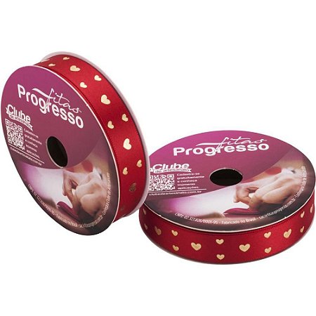 Fita de Cetim Natal 15MM 10M. Coracoes VERM/DOURAD