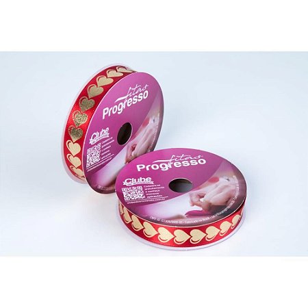 Fita de Cetim Natal 15MM 10M. Coracoes VERM./OURO