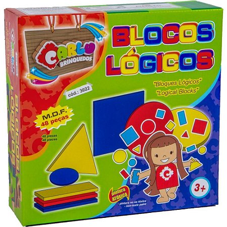 Brinquedo Pedagógico (madeira) Blocos Logicos 48 PCS - Carlu