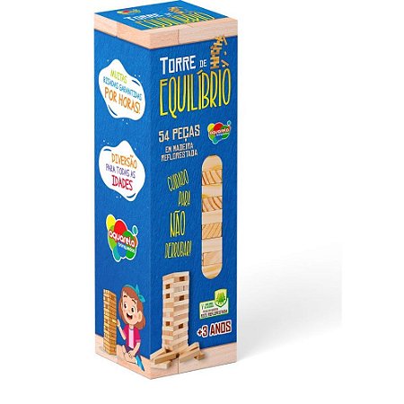 Brinquedo Pedagogico Madeira Torre de Equilibrio 54PCS