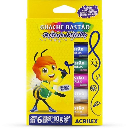 Tinta Guache em Bastao Fantasia Mettalic C/06 Cores