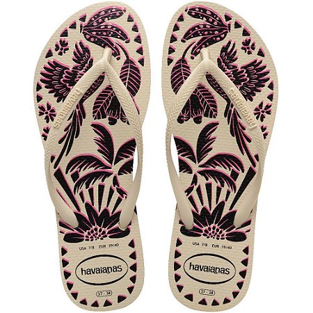 Chinelo Havaianas Feminino SLIM Tucano 39/0 Bege Palha