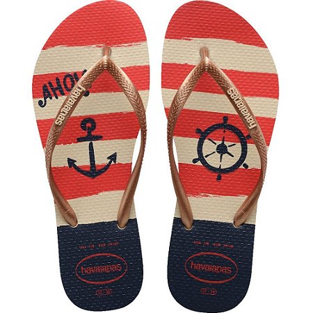 Chinelo Havaianas Feminino SLIM Nautical 37/8 Rose GOLD