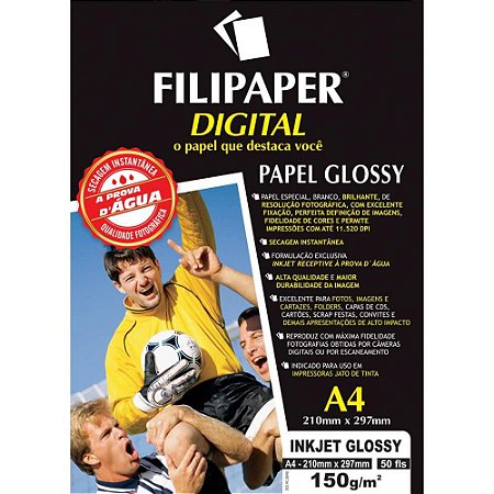 Papel Fotografico INKJET A4 GLOSSY 150G (7891634025537)