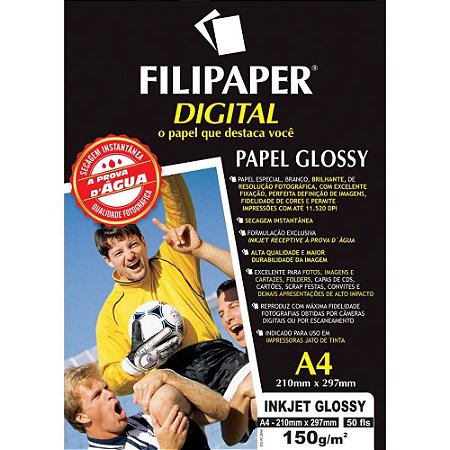 Papel Fotografico INKJET A4 GLOSSY 150G (7891634025537)